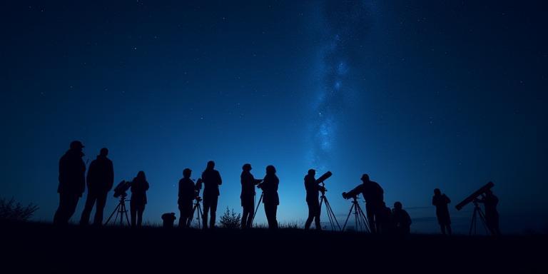夜空に望遠鏡を向ける人々